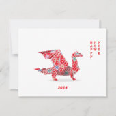 Chinees Nieuwjaar 2024 Rode Origami Draak Notitiekaartje (Voorkant)