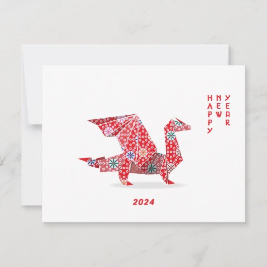 Chinees Nieuwjaar 2024 Rode Origami Draak  Notitiekaartje (Voorkant)