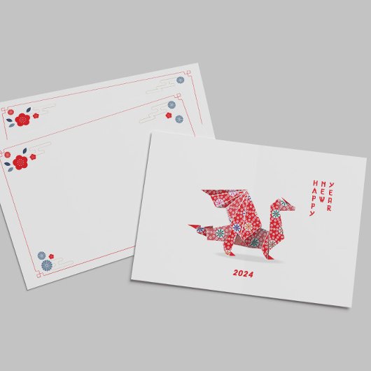Chinees Nieuwjaar 2024 Rode Origami Draak Notitiekaartje