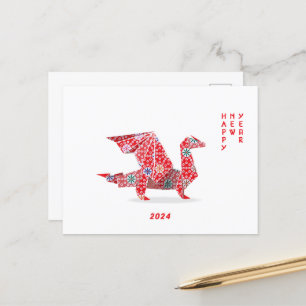 Chinees Nieuwjaar 2024 Rode Origami Dragon Briefkaart