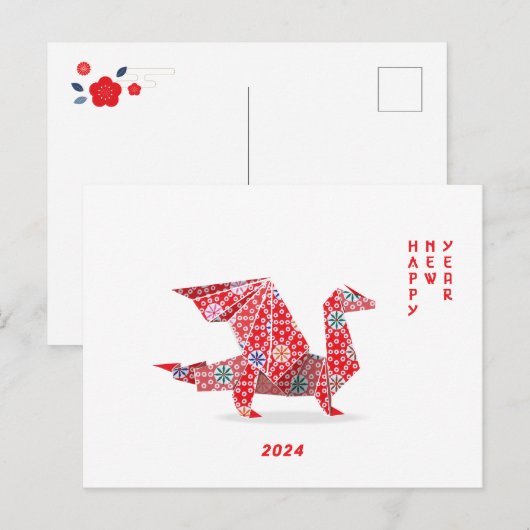 Chinees Nieuwjaar 2024 Rode Origami Dragon Feestdagenkaart (Voorkant / Achterkant)