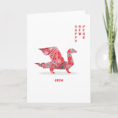 Chinees Nieuwjaar 2024 Rode Origami Dragon Kaart (Voorkant)
