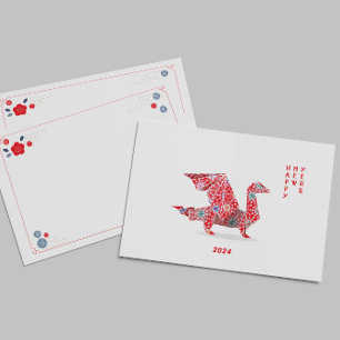 Chinees Nieuwjaar 2024 Rode Origami Dragon Notitiekaartje