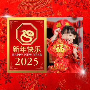 Chinees Nieuwjaar 2025, jaar van de slang Foto Feestdagenkaart