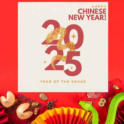 Chinees Nieuwjaar 2025 Slang in modern rood en gou Feestdagenkaart