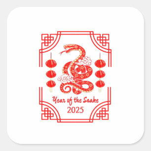 Chinees Nieuwjaar 2025 The Snake Lantern Corners Vierkante Sticker