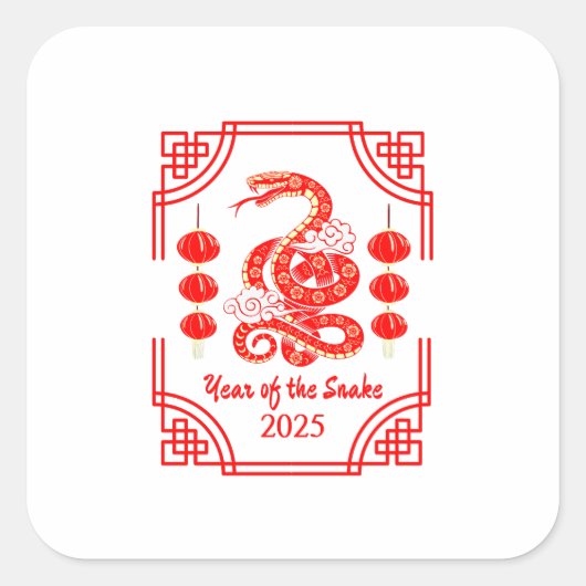 Chinees Nieuwjaar 2025 The Snake Lantern Corners Vierkante Sticker (Voorkant)