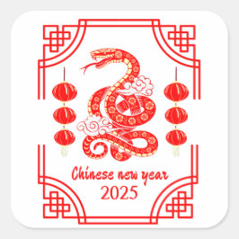 Chinees Nieuwjaar 2025 The Snake Lantern Corners Vierkante Sticker