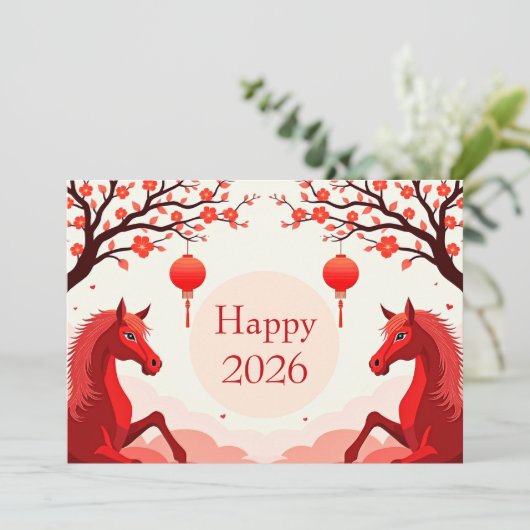 Chinees nieuwjaar 2026 feestdagenkaart (Staand voorkant)