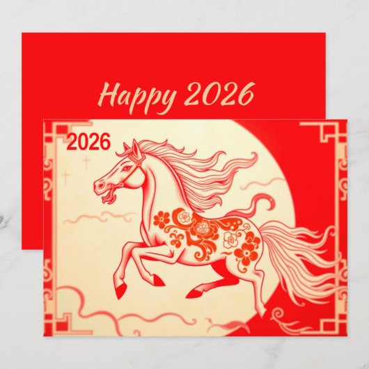 Chinees nieuwjaar 2026 feestdagenkaart (Voorkant / Achterkant)