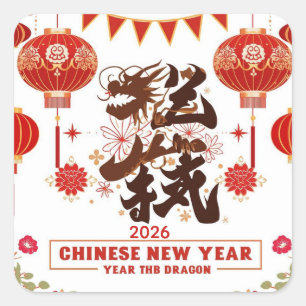 Chinees nieuwjaar 2026 jaar van de draak vierkante sticker