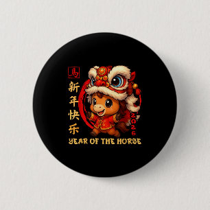 Chinees Nieuwjaar 2026 Jaar Van Het Paard Funny Ha Ronde Button 5,7 Cm