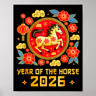 Chinees Nieuwjaar 2026 Jaar Van Het Paard Gelukkig Poster