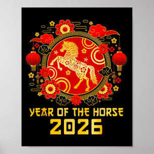 Chinees Nieuwjaar 2026 Jaar Van Het Paard Gelukkig Poster