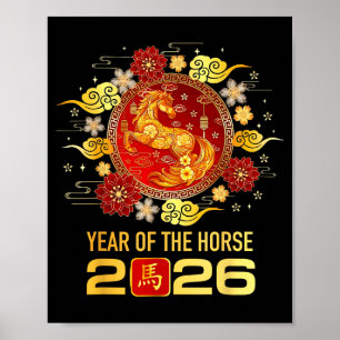 Chinees Nieuwjaar 2026 Jaar Van Het Paard Gelukkig Poster