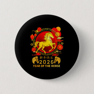 Chinees Nieuwjaar 2026 Jaar Van Het Paard Gelukkig Ronde Button 5,7 Cm