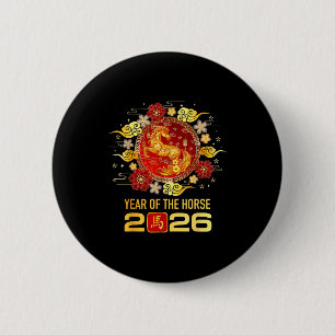 Chinees Nieuwjaar 2026 Jaar Van Het Paard Gelukkig Ronde Button 5,7 Cm