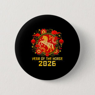 Chinees Nieuwjaar 2026 Jaar Van Het Paard Gelukkig Ronde Button 5,7 Cm