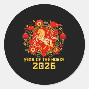 Chinees Nieuwjaar 2026 Jaar Van Het Paard Gelukkig Ronde Sticker