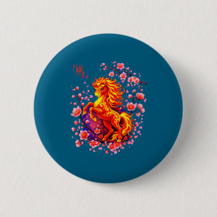 Chinees Nieuwjaar 2026 Jaar Van Het Vuur Paard Wit Ronde Button 5,7 Cm