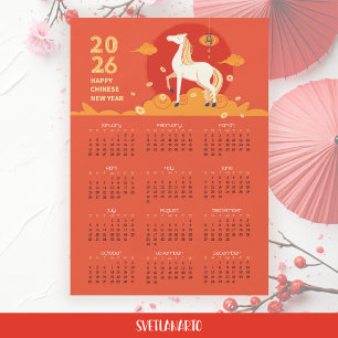 Chinees Nieuwjaar 2026 Paard Kalender Magnetische 