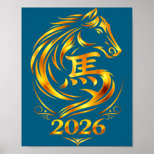 Chinees nieuwjaar 2026 vuurpaard poster
