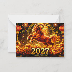 Chinees Nieuwjaar 2027 - Jaar van de Vuur Geit Notitiekaartje