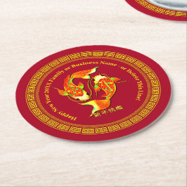 Chinees nieuwjaar 20xx Naam Koi Carp Fish toevoege Ronde Kartonnen Onderzetter