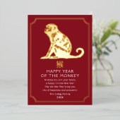 Chinees Nieuwjaar Aap Folie Feestdagenkaart (Staand Voorkant)