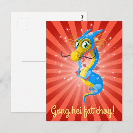 Chinees Nieuwjaar Blue Dragon Briefkaart (Voorkant / Achterkant)