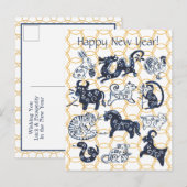 Chinees Nieuwjaar Dieren Zodiac Minimal Blue Gold Feestdagenkaart (Voorkant / Achterkant)