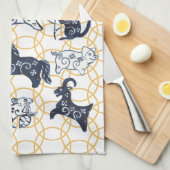 Chinees nieuwjaar dierentuin minimale blauwe goud theedoek (Quarter Fold)