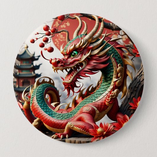 Chinees Nieuwjaar Dragon 2024 But02 Ronde Button 4,0 Cm (Voorkant)