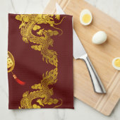 Chinees Nieuwjaar Dragon 2024 Fu Luck KT Theedoek (Quarter Fold)