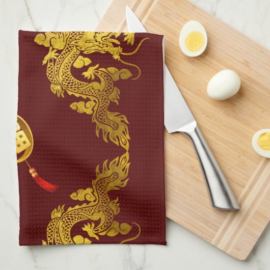Chinees Nieuwjaar Dragon 2024 Fu Luck KT Theedoek (Quarter Fold)