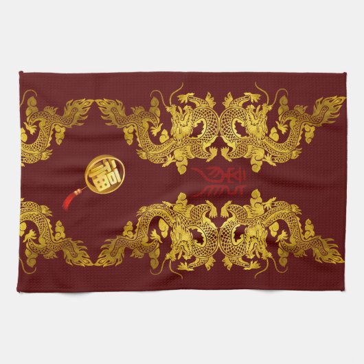 Chinees Nieuwjaar Dragon 2024 Fu Luck KT Theedoek (Horizontaal)