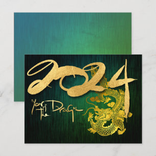 Chinees Nieuwjaar Dragon 2024 Groen HPostC Feestdagenkaart