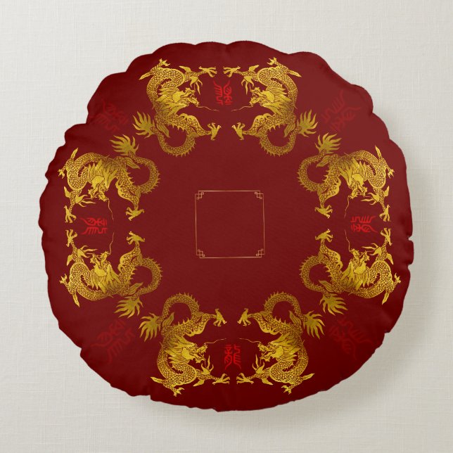 Chinees Nieuwjaar Dragon 2024 met 8 Draken RP Rond Kussen (Voorkant)