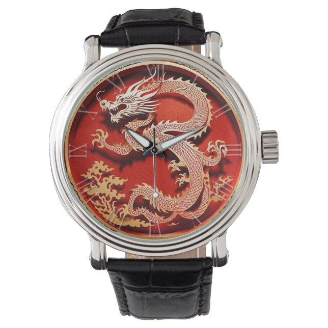 Chinees Nieuwjaar Dragon 2024 "papier-cut" MW Horloge (Voorkant)