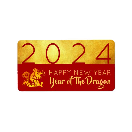 Chinees Nieuwjaar Dragon 2024 Red Gold Lab Etiket (Voorkant)