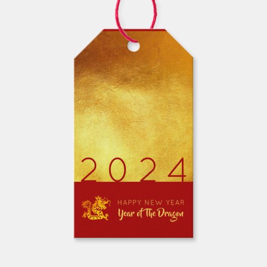 Chinees Nieuwjaar Dragon 2024 Rood Goud GT Cadeaulabel (Voorkant)