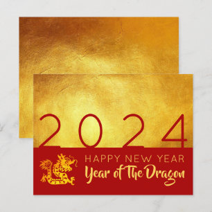 Chinees Nieuwjaar Dragon 2024 Rood Goud HHPostC Feestdagenkaart