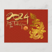 Chinees Nieuwjaar Dragon 2024 Rood Goud HPostC Feestdagenkaart (Voorkant)
