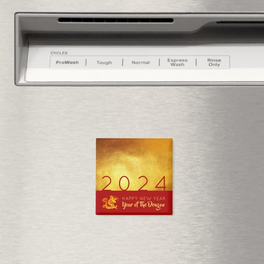 Chinees Nieuwjaar Dragon 2024 Rood Goud SqM Magneet (Insitu (Vaatwasser))