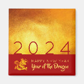 Chinees Nieuwjaar Dragon 2024 Rood Goud SqM Magneet (Voorkant)