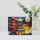 Chinees Nieuwjaar Dragon 2024 Tempel HHPostC Feestdagenkaart (Staand voorkant)