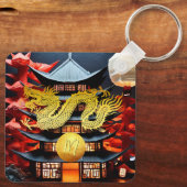 Chinees Nieuwjaar Dragon 2024 Tempel Monogram SqK Sleutelhanger (Achterkant)