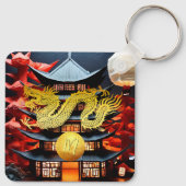 Chinees Nieuwjaar Dragon 2024 Tempel Monogram SqK Sleutelhanger (Achterkant)