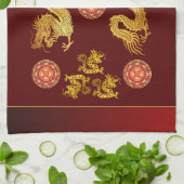 Chinees Nieuwjaar Dragon 2024 versierd KT Theedoek (Gevouwen)