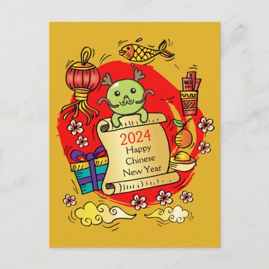 Chinees Nieuwjaar Dragon Cartoon Briefkaart (Voorkant)